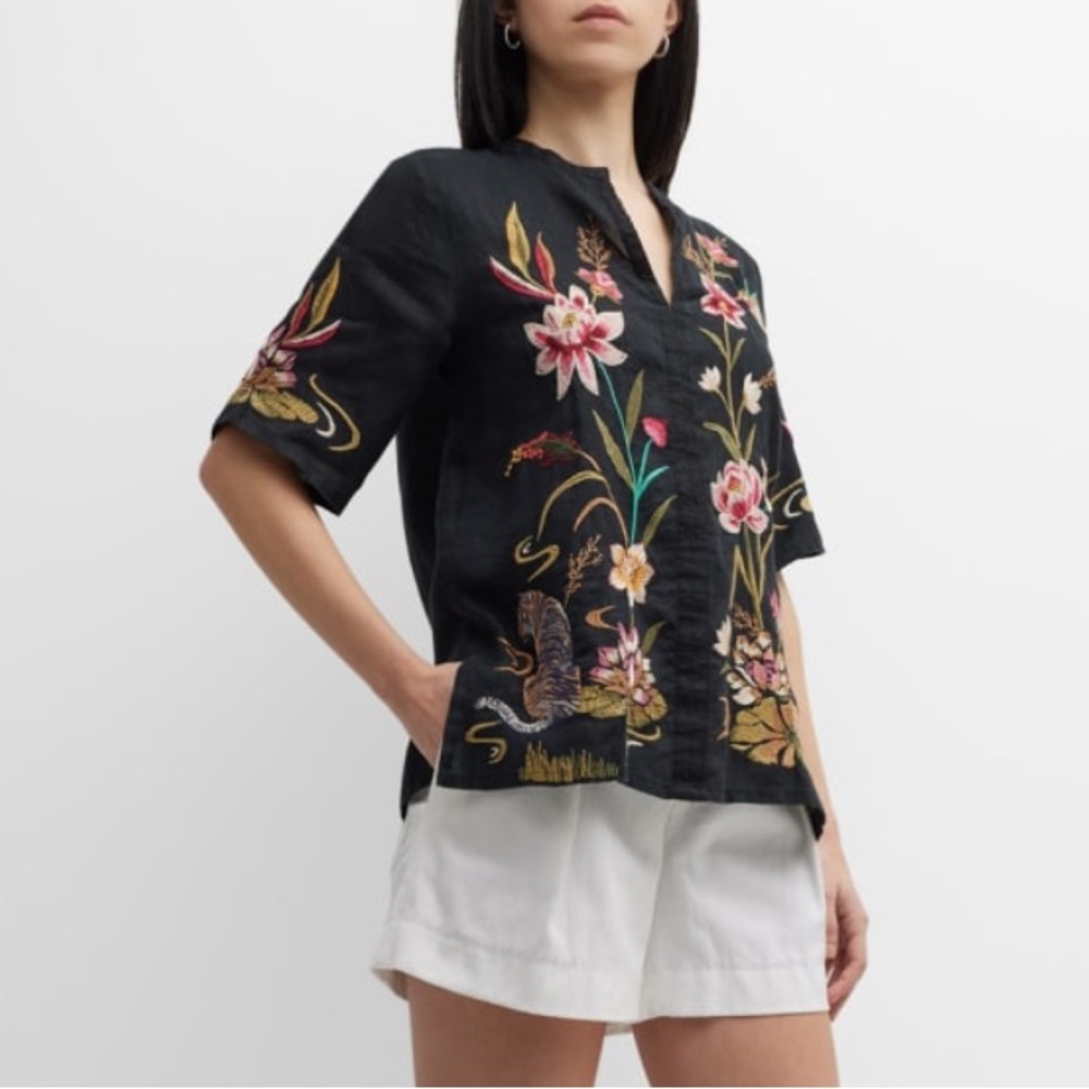 Johnny Was "Maisie" top with floral and tiger embroidery - Sz. L - Picture 2 of 11